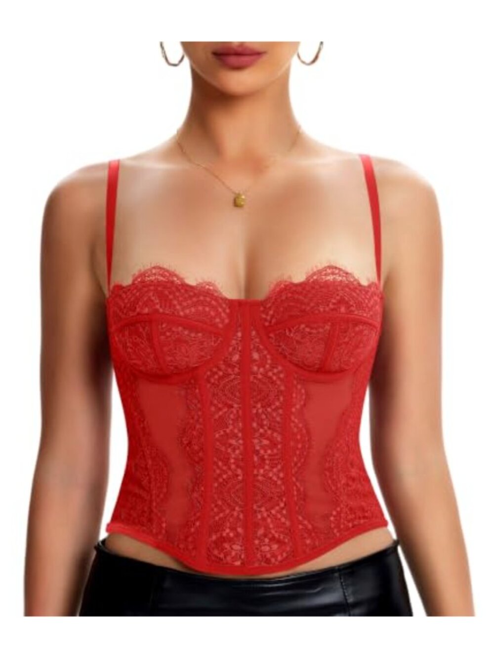 Women's Lace Corset Top Sexy Bustier Shapewear Adjustable Straps